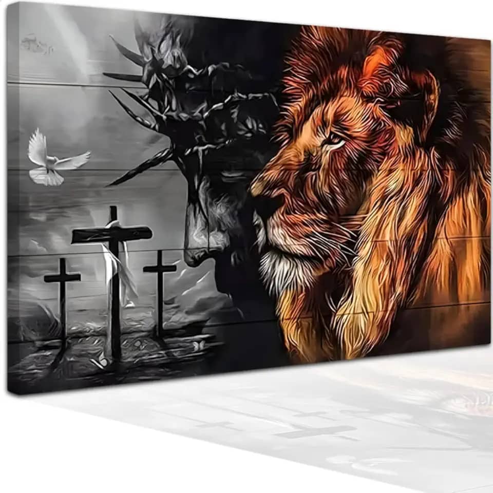 Quadro Borda Infinita Jesus Salvador Leão Da Tribo De Judá Tela Decorativa