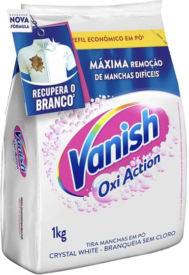 Vanish Oxi Action - Tira Manchas Em Pó, Crystal White, Refil Econômico para roupas brancas, 1 Kg