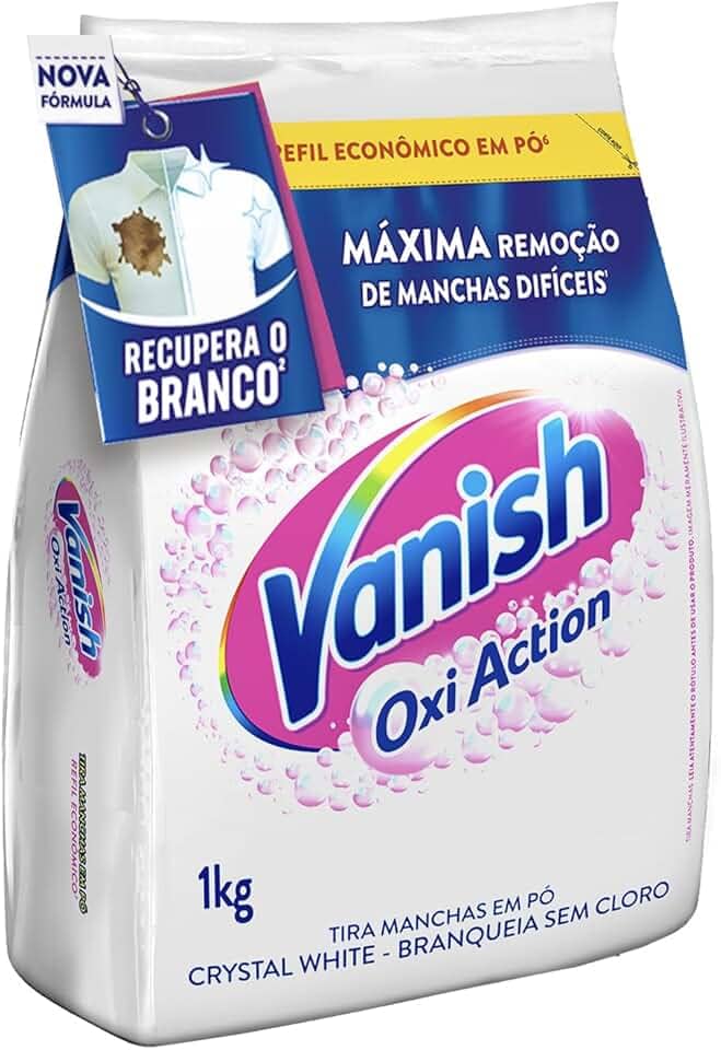 Vanish Oxi Action - Tira Manchas Em Pó, Crystal White, Refil Econômico para roupas brancas, 1 Kg