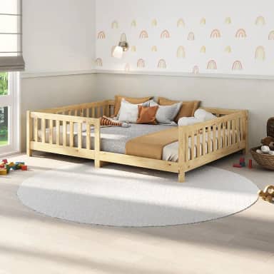 IDIMEX Cama Montessori Casal Infantil Grade Madeira Chão Natural Eva