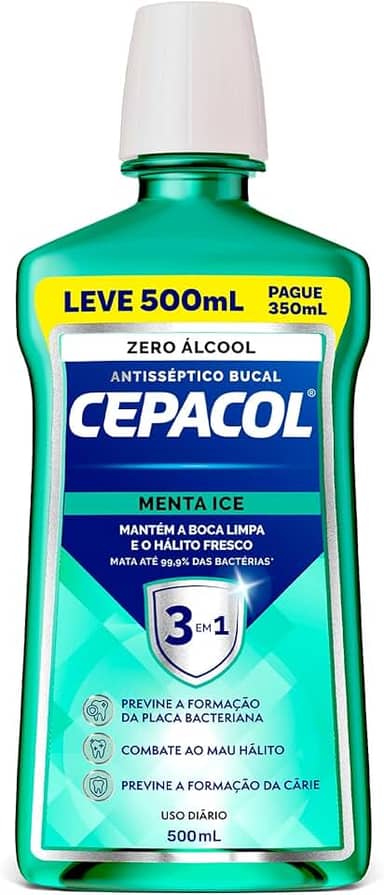 Cepacol - Enxaguante Bucal Menta Ice - Sem Álcool, Refrescante e Antisséptico - Proteção Prolongada - 500ml
