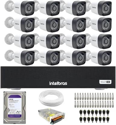 Kit 16 Câmeras Segurança Full HD DVR Intelbras 16 Canais Com HD Completo