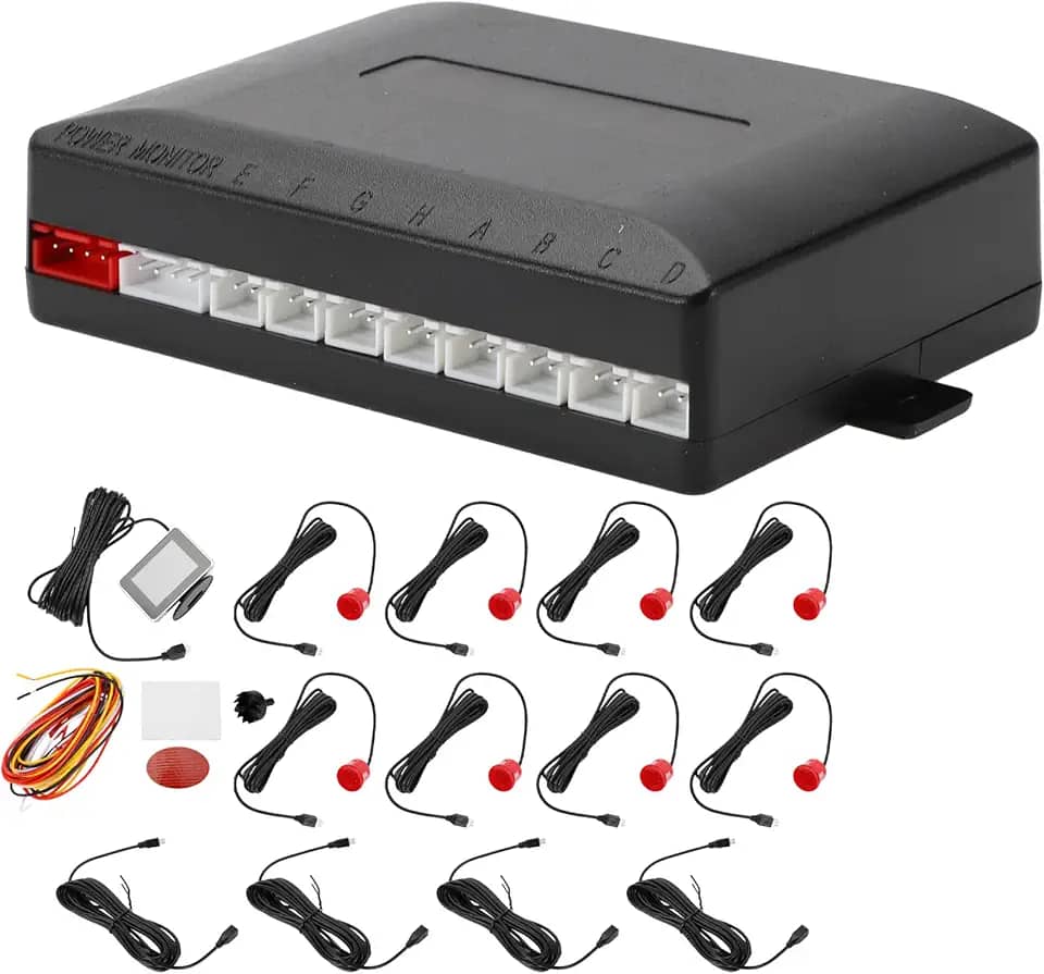 Sistema de radar de backup reverso de veículo automotivo LCD Display de distância Sensores de estacionamento reverso detecção de distância 8 sensores de estacionamento vermelho