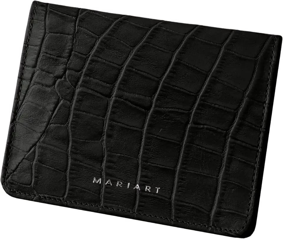 Carteira Feminina de Couro Bovino Legítimo p/Cartões, RG, CNH e Cédulas Dobradas Mariart 649 (Croco Preta)