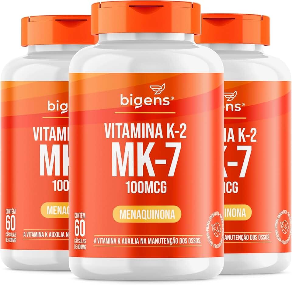 Vitamina K2 Mk-7, (Mk7) 100 Mcg, Bigens, Kit 3x 60 cápsulas