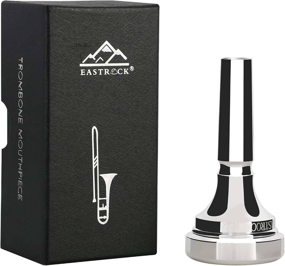 EASTROCK Bocal de trombone, bocal de trombone banhado a prata, haste grande 4AL, acessórios para instrumentos de trombone embalados a vácuo