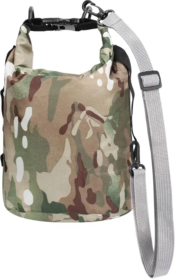 Amengsen Sacos Secos Impermeáveis Camuflagem Pequena Bolsa Leve Com Alça Para Prancha De Remo Caiaque Pesca Camping Caminhada (3L)