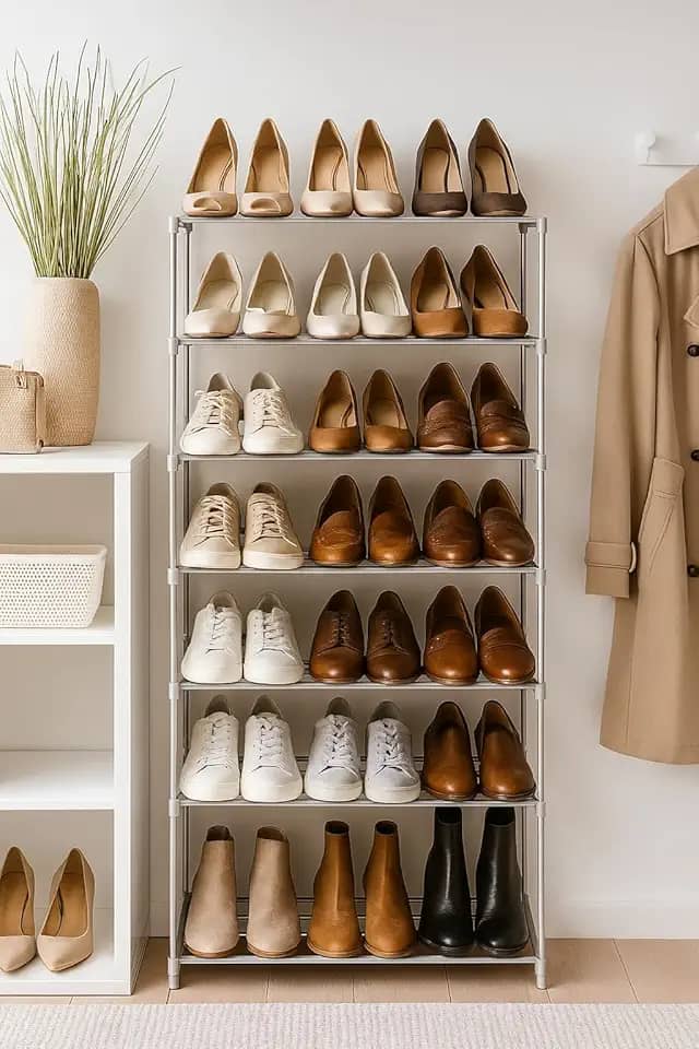 Sapateira Vertical para até 30 Pares Premium com 10 prateleiras resistente em aço inox.