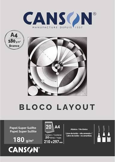 Bloco layout liso A4 180g - com 20 folhas - Canson