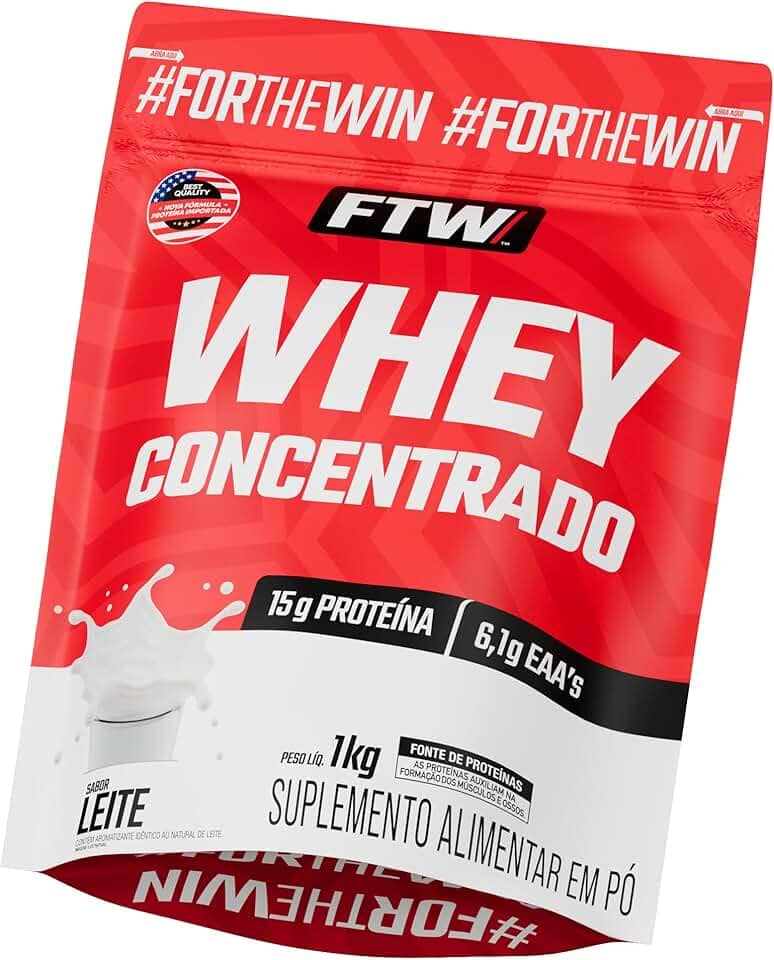 FTW Whey Concentrado com Proteína Concentrada WPC, Suplemento Alimentar em Pó com 15g de Proteína por Porção, Rico em Aminoácidos Essenciais, Sem Glúten – Refil 1KG (Leite)