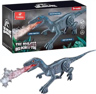 Brinquedo Dinossauro Velociraptor Divertido Anda Luz Som Fumaça Castela