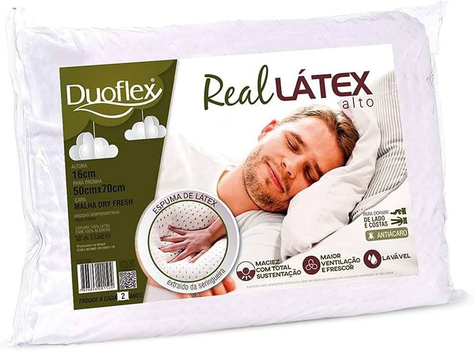 Travesseiro Duoflex Real Látex Alto 16 cm, Branco, para fronha 50 x 70 cm
