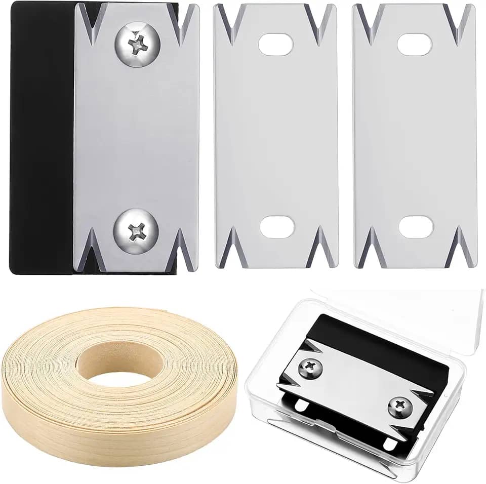 Aparador de faixas de borda com 3 peças de lâminas e rolo de 15 m, estojo de armazenamento para cortador de borda de bétula tiras de madeira com adesivo quente para marcenaria