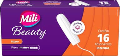 Mili Beauty Absorvente Interno Super, Fluxo Intenso, Uso Interno, 16 Unidades