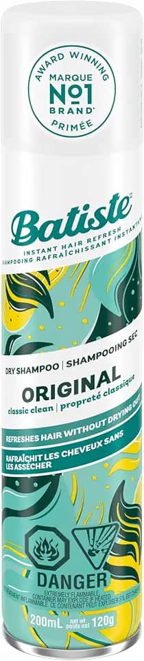 Batiste Shampoo a Seco Original 200ml - Remove Oleosidade, Refresca Rápido, Com Queratina, Livre de Sulfatos, Aroma Cítrico de Laranja e Bergamota, Cheiro Limpo e Refrescante - Produto Leve para Cabelos!