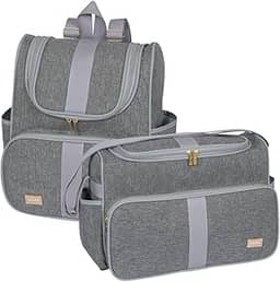 Kit 02 Peças Bolsa Maternidade Bebê Mochila Maternidade Menina Menino Luxo Impermeável (Cinza)