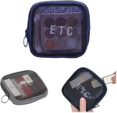 Necessaire Feminina Maquiagem Pequena em Nylon DT2412A-Azul. Ideal para Organizar Cosméticos, Remédios, Chaves e Produtos de Higiene Pessoal na Bolsa.