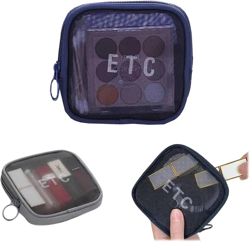 Necessaire Feminina Maquiagem Pequena em Nylon DT2412A-Azul. Ideal para Organizar Cosméticos, Remédios, Chaves e Produtos de Higiene Pessoal na Bolsa.