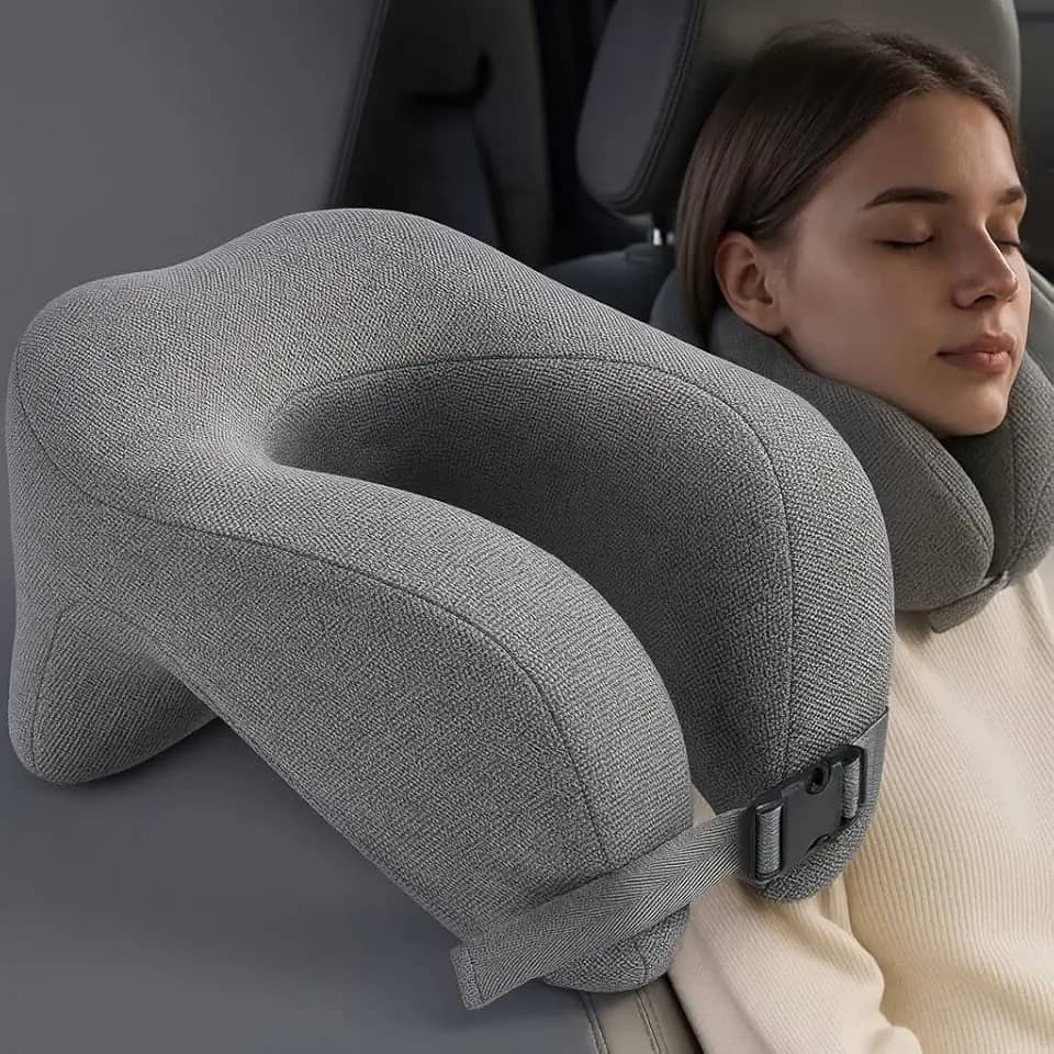 Travesseiro de Pescoço para Viagem com Espuma Viscoelástica. Almofada de Descanso do Pescoço Respirável e Anti-ronco. Travesseiro Ergonômico U-Shape