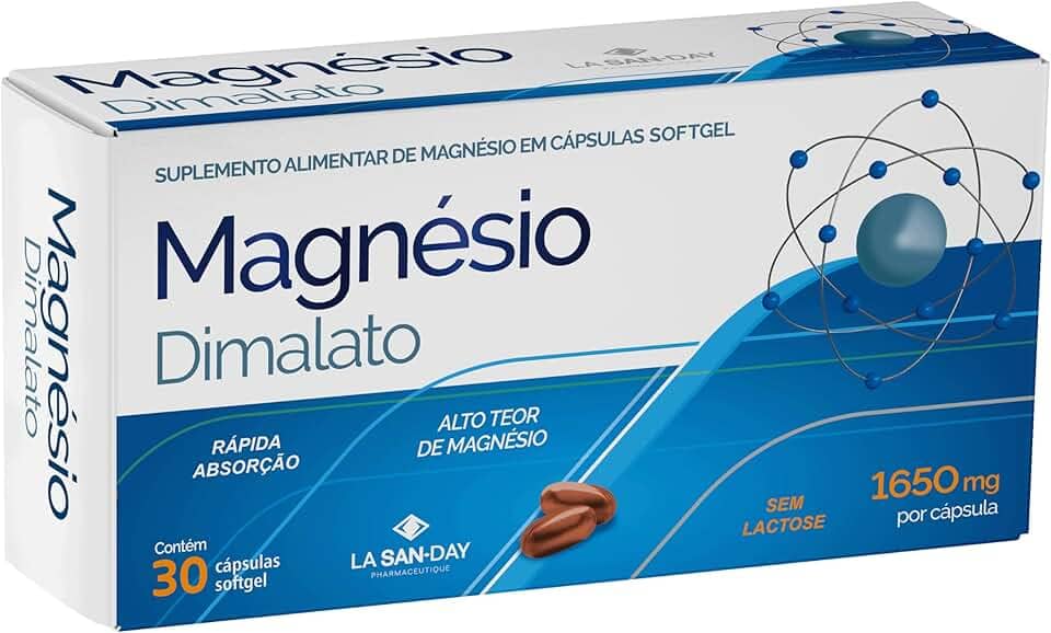 Magnésio Dimalato (30 Cápsulas) - Auxilia na redução do stress, ansiedade e depressão, Auxilia na formação de ossos e dentes, Auxilia na prevenção de dores articulares e musculares