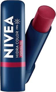 NIVEA Hidratante Labial Hidra Color 2 em 1 Vermelho 4,8g - Combina cor intensa e hidratação enriquecida com Manteiga de Karité, Óleo de Amêndoas orgânico e Vitamina E