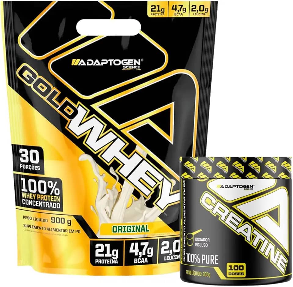 Kit Gold Whey Sabor Original 900g + Creatina Platinum 300g - Adaptogen Science