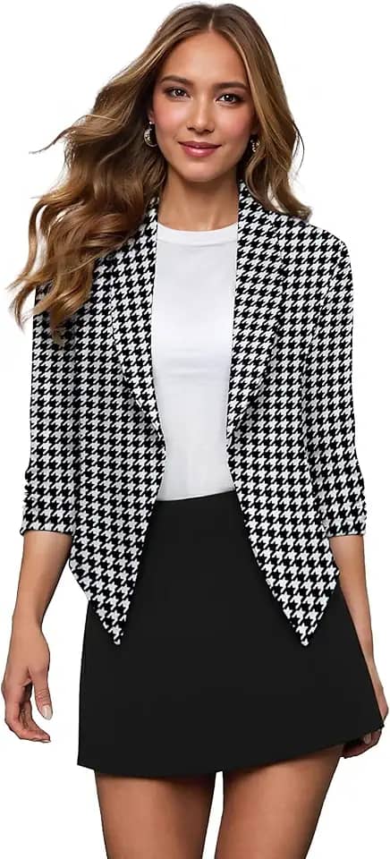 Blazer feminino híbrido, casual, para trabalho, escritório, cardigã com frente aberta, xale e lapela com ombreiras removíveis, feito nos EUA