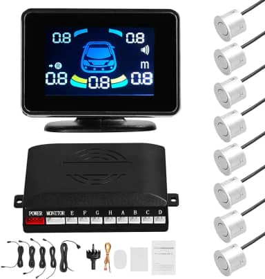 Sensor de Estacionamento Carro Radares Ré Dianteiro e Traseiro com 8 Sensores Detecção Distância Display LCD Alerta Sonoro Buzzer Mudo Volumes Ajustáveis Múltiplos Modos Alarme Preciso Confiável Fácil