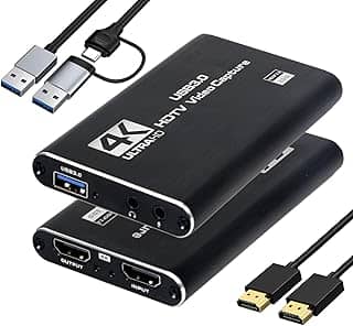 Placa de captura de vídeo, cartão de captura USB3.0 4K HDMI Loop-Out, captura de videogame para streaming PS5, Nintendo Switch, câmera, PC, OBS, 1080p 60FPS, captura de áudio e vídeo, HDMI para USB