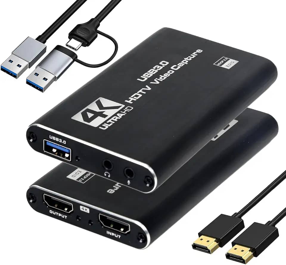 Placa de captura de vídeo, cartão de captura USB3.0 4K HDMI Loop-Out, captura de videogame para streaming PS5, Nintendo Switch, câmera, PC, OBS, 1080p 60FPS, captura de áudio e vídeo, HDMI para USB