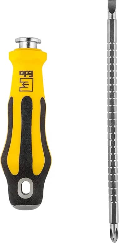 Eda 9VE Chave Reversível Fenda e Phillips Cromo Vanádio Eda, 1/4 Polegadas, Preto/Amarelo