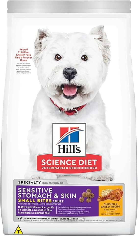 Hill's Science Diet, Ração, Cães Adultos, Pele Sensível, Pedaços Pequenos, Frango, 1,8 kg