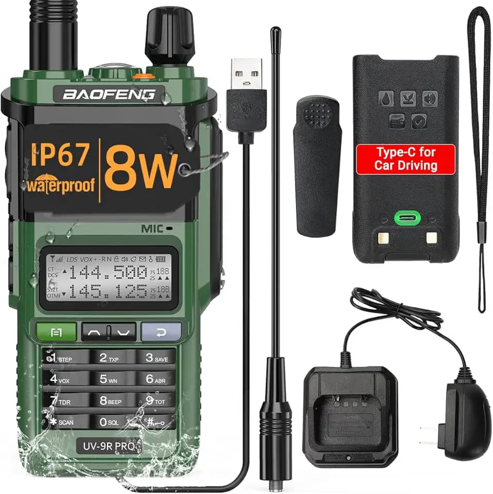 Rádio amador Baofeng UV-9R Pro 8W de longo alcance VHF UHF banda dupla tripla à prova d'água recarregável portátil rádio bidirecional Walkie Talkies com cabo de carregamento tipo C para acampamento