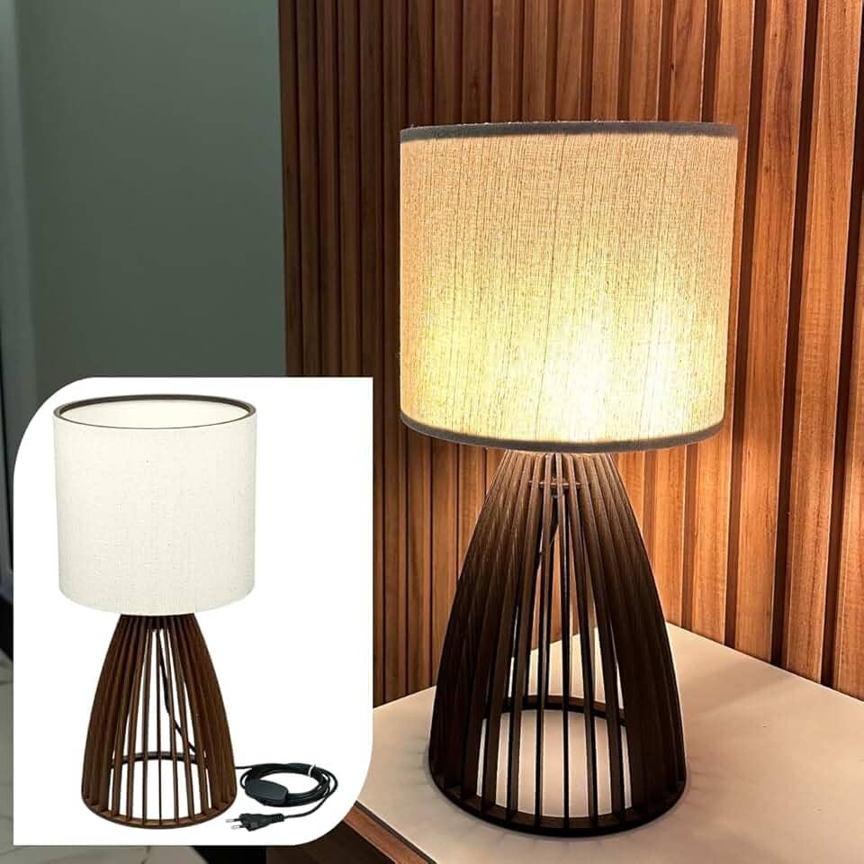 Abajur Luminária Mesa Sile 41 Cm Decorativo Com Fiação Bivolt 110/220V Com Cúpula Estrutura Madeira MDF Cor Imbuia