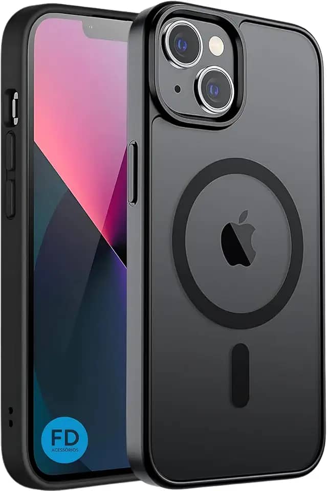 Capa Mag-safe para iPhone 14 Capinha Slim Case Magnética Translucida Matte Anti-Amarelamento Preta Compatível com mag-safe