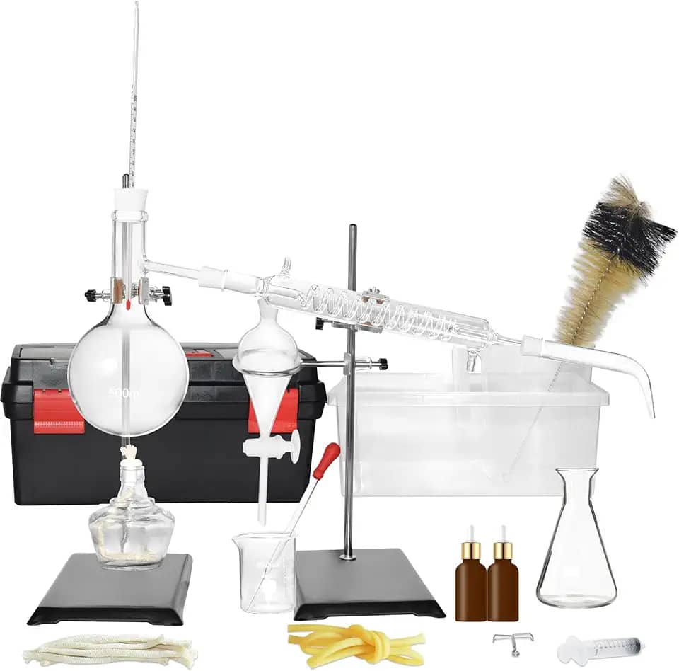 Destilador Doméstico Destilando para Fazer Seu Próprio Óleo Essencial, Luar, Kit de Vidraria de Laboratório de Química de Destilador de Álcool, Destilação de Vidro, Aparelho de Destilação K