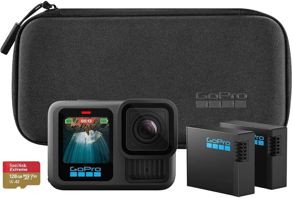 GoPro HERO13 Black Essential Bundle - Câmera de ação à prova d'água 10m, 5.3K60, HLG HDR, 27MP, HyperSmooth 6.0, GPS, Wi-Fi 6, Detecção Automática das lentes HB-Series