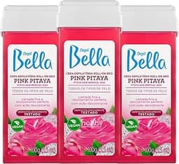 Depil Bella Cera Depilatória Roll-on Pink Pitaya, Vegana, 100g, Kit com 3 Unidades