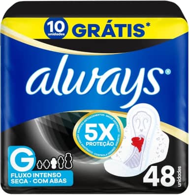 Always Noturno Seca, Absorvente Tamanho G, 48 Unidades