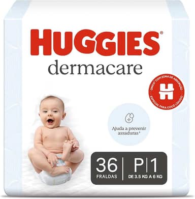 Fralda Huggies Premium Dermacare Tamanho P - 36 Fraldas Premium com tecnologia Avançada para Pele Sensível do bebê que ajuda previnir assaduras