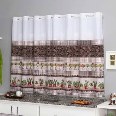 Cortina Cozinha Oxford 2,00x1,40 Estampada Cappuccino Janela Vitrô Ilhós Blackout Blecaute Decorativa Poliéster Varão (Cacto)