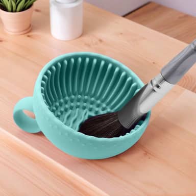 Tigela de limpeza de pincéis de maquiagem, ferramenta de limpeza portátil de silicone para pincéis, esponjas de pó, esponjas (verde)