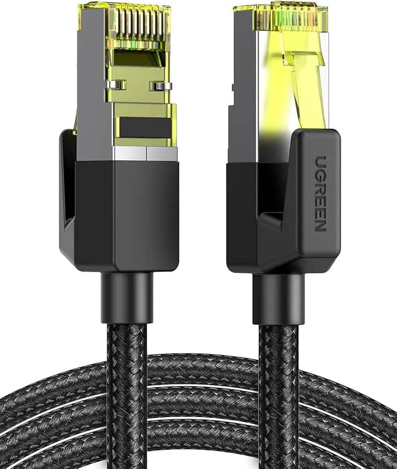 UGREEN Cabo de rede CAT7 0,5 m, cabo Ethernet trançado de nylon 10000Mbps com conector RJ45 10Gbps 600MHz, cabo FTP compatível com Cat6 Cat5e, PC, MacBook, PS5