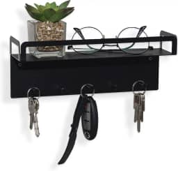 Porta Chaves, Chaveiro Organizador, Gancho, Porta-chaves, Prateleira de parede, preto, 10x26cm - GEGUTON