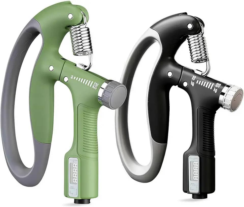 Hand Grip Ajustável 10-100KG com Contador Fortalecedor de Mãos, Punhos e Antebraço Para Treino em Casa, Academia e Escritório Compacto e Portátil (Verde)