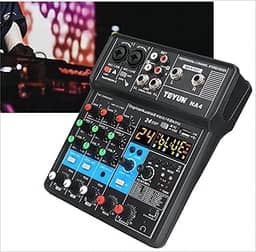 Mixer de áudio profissional,4/3/2 canais Mixer de placa de som com Bluetooth, entrada USB para PC Fonte de alimentação fantasma de 48V para música, Podcast, Mixers para DJ e VJ (4 canais)