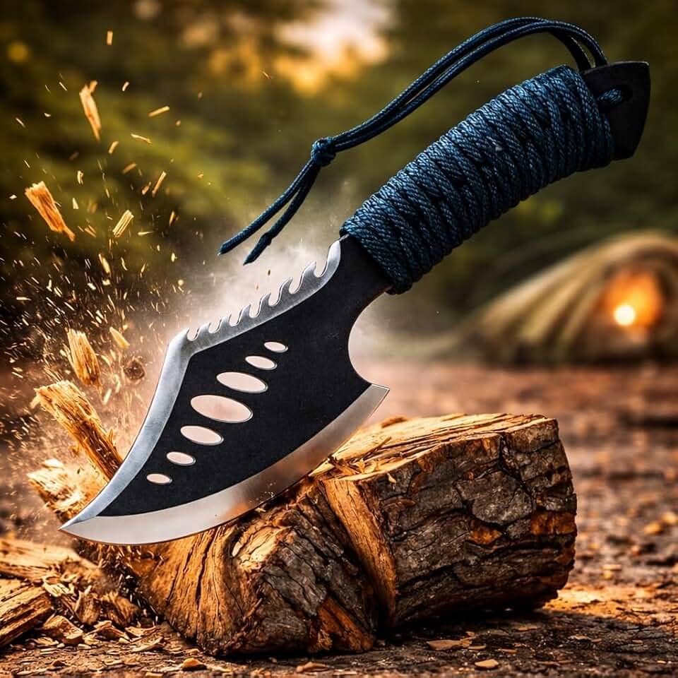 Machado Tático Lenhador com Cabo Emborrachado Antiderrapante, Lâmina Afiada e Coldre, Ideal para Cortar Madeira, Geleira e Uso Externo