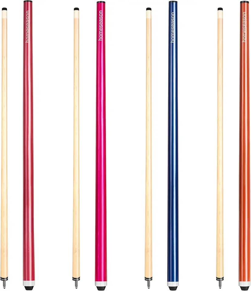 Conjunto de 4 tacos de sinuca de 147 cm com ponta de couro de fibra de 13 mm, 4 cores para iniciantes, comerciais e entretenimento doméstico (pacote com 4)