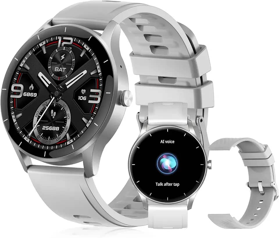 Smartwatch PEJE Relógio Smartwatch com Pulseira Extra - Tela Touch HD 1.28",À Prova d'Água IP68,Faz Chamadas Bluetooth,123+ Modos Esportivos,Bateria de 5-7 Dias,Compatível com iOS/Android.（Prata）