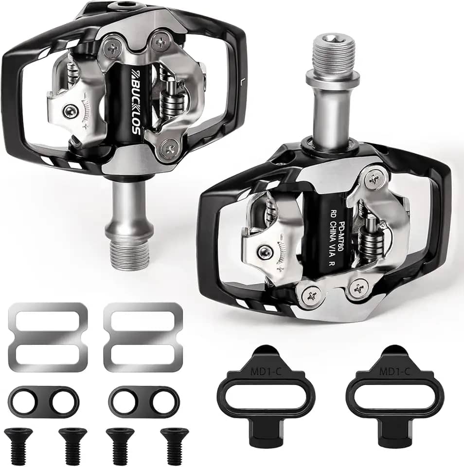 BUCKLOS SPD Clip Pedals MTB Mountain Bike Pedais de dupla face sem clipless – Bicicleta de estrada Spin Bike Selado Rolamento Clipes de bicicleta em Pedal Compatível com Chuteiras Shimano SPD (9/40.6